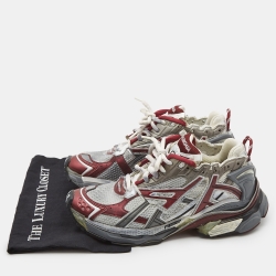 Pre Owned Balenciaga Grey/Burgundy Mesh And Faux Leather Runner Sneakers Size 43
