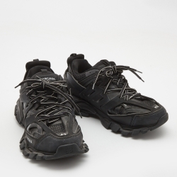 Pre Owned Balenciaga Black Mesh and Faux Leather Track Sneakers Size 43
