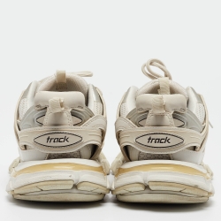 Pre Owned Balenciaga White Faux Leather and Mesh Track Sneakers Size 41