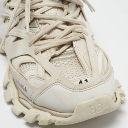 Pre Owned Balenciaga White Faux Leather and Mesh Track Sneakers Size 41