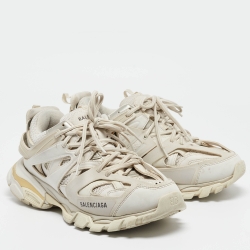 Pre Owned Balenciaga White Faux Leather and Mesh Track Sneakers Size 41