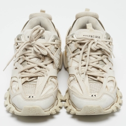 Pre Owned Balenciaga White Faux Leather and Mesh Track Sneakers Size 41