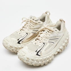 Pre Owned Balenciaga Cream Mesh and Faux Leather Bouncer Sneakers Size 42