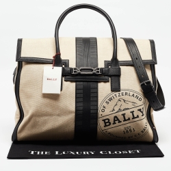 Pre Owned Bally Black/Natural Canvas and Leather Vesper Travel Tote
