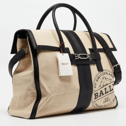Pre Owned Bally Black/Natural Canvas and Leather Vesper Travel Tote