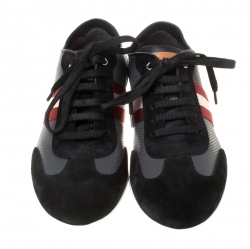 Pre Owned Bally Tricolor Perforated Leather And Suede Harlam Sneakers Size 40