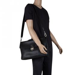 Bally Black Textured Leather Briefcase Laptop Bag
