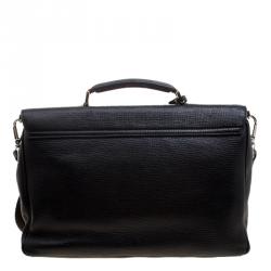 Bally Black Textured Leather Briefcase Laptop Bag