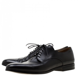 Pre Owned Bally Black Leather Derby Oxfords Lace Up Size 44