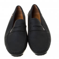 Bally Black Leather Pavel Driving Loafers Size 44