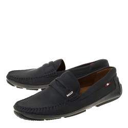 Bally Black Leather Pavel Driving Loafers Size 44
