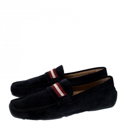 Pre Owned Bally Black Suede Wabler Slip On Loafers Size 41.5