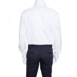 Pre Owned Balmain White Striped Cotton Long Sleeve Button Front Two Ply Shirt L