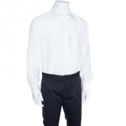 Pre Owned Balmain White Striped Cotton Long Sleeve Button Front Two Ply Shirt L