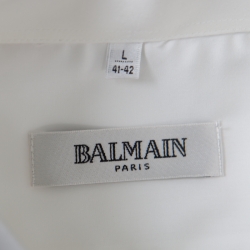 Pre Owned Balmain White Striped Cotton Long Sleeve Button Front Two Ply Shirt L