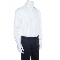 Pre Owned Balmain White Cotton Long Sleeve Button Front Two Ply Shirt L