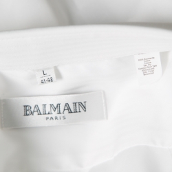 Pre Owned Balmain White Cotton Long Sleeve Button Front Two Ply Shirt L