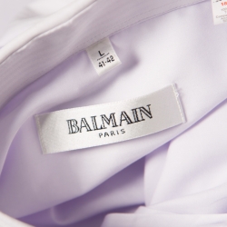 Pre Owned Balmain Purple Striped Cotton Long Sleeve Compact Spun Yarn Two Ply Shirt L