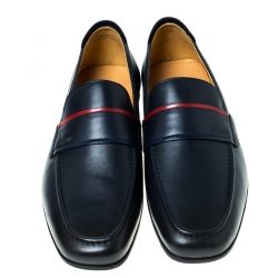 Pre Owned Balmain Blue Leather Loafers Size 42