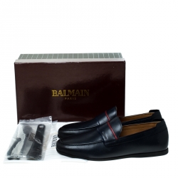 Pre Owned Balmain Blue Leather Loafers Size 42