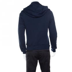 Pre Owned Balmain Navy Blue Jersey Zip Detail Hooded Bomber Jacket M