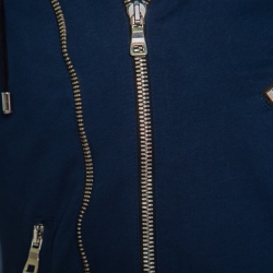 Pre Owned Balmain Navy Blue Jersey Zip Detail Hooded Bomber Jacket M