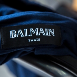 Pre Owned Balmain Navy Blue Jersey Zip Detail Hooded Bomber Jacket M