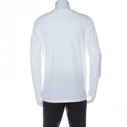 Pre Owned Balmain White Cotton Logo Print Shoulder Button Detail Full Sleeve T-Shirt L