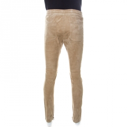 Pre Owned Balmain Beige Lambskin Leather Ribbed Panel Detail Moto Pants L