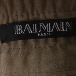 Pre Owned Balmain Beige Lambskin Leather Ribbed Panel Detail Moto Pants L