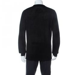 Balmain Black Linen Knit Logo Signature Printed Sweater L