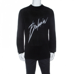 Balmain Black Linen Knit Logo Signature Printed Sweater L