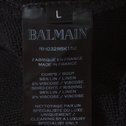 Balmain Black Linen Knit Logo Signature Printed Sweater L