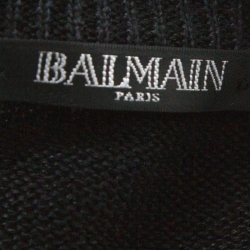 Balmain Black Linen Knit Logo Signature Printed Sweater L