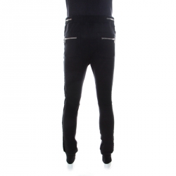 Balmain Black Cotton and Velvet Side Paneled Biker Jogger Pants L