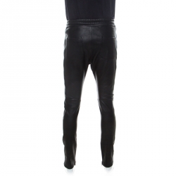 Pre Owned Balmain Black Leather Biker Track Pants XL