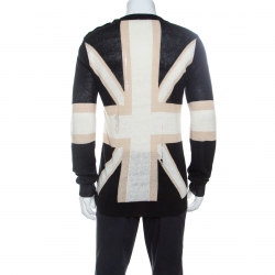 Pre Owned Balmain Tricolor Linen Blend Rip Detail Union Jack  Sweater L