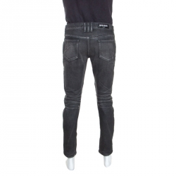 Pre Owned Balmain Grey Cotton Denim Biker Jeans L