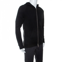Pre Owned Balmain Black Cotton Embroidered Patch Detail Hooded Jacket M