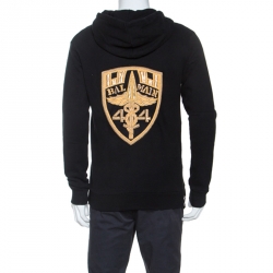 Pre Owned Balmain Black Cotton Embroidered Patch Detail Hooded Jacket M