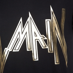 Pre Owned Balmain Black Cotton Gold Logo Relief T-shirt L