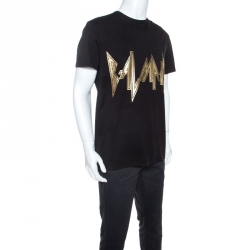 Pre Owned Balmain Black Cotton Gold Logo Relief T-shirt L