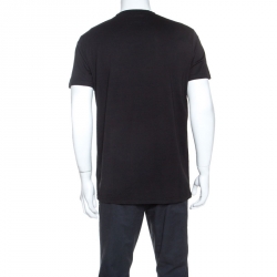 Pre Owned Balmain Black Cotton Gold Logo Relief T-shirt L