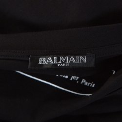 Pre Owned Balmain Black Cotton Gold Logo Relief T-shirt L