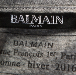 Pre Owned Balmain Grey Logo Print Cotton Crew Neck T-Shirt S