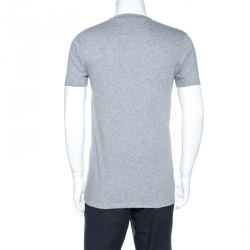 Pre Owned Balmain Grey Logo Print Cotton Crew Neck T-Shirt S