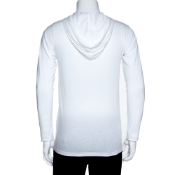 Pre Owned Balmain White Logo Print Cotton Long Sleeve Hooded T-Shirt S