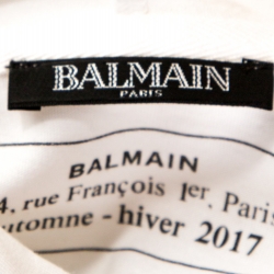 Pre Owned Balmain White Logo Print Cotton Long Sleeve Hooded T-Shirt S
