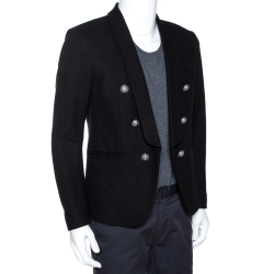 Pre Owned Balmain Black Cashmere Shawl Lapel Open Front Blazer L