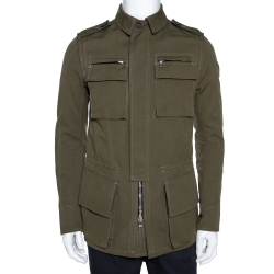 Balmain Olive Green Cotton Linen Zip Front Jacket M